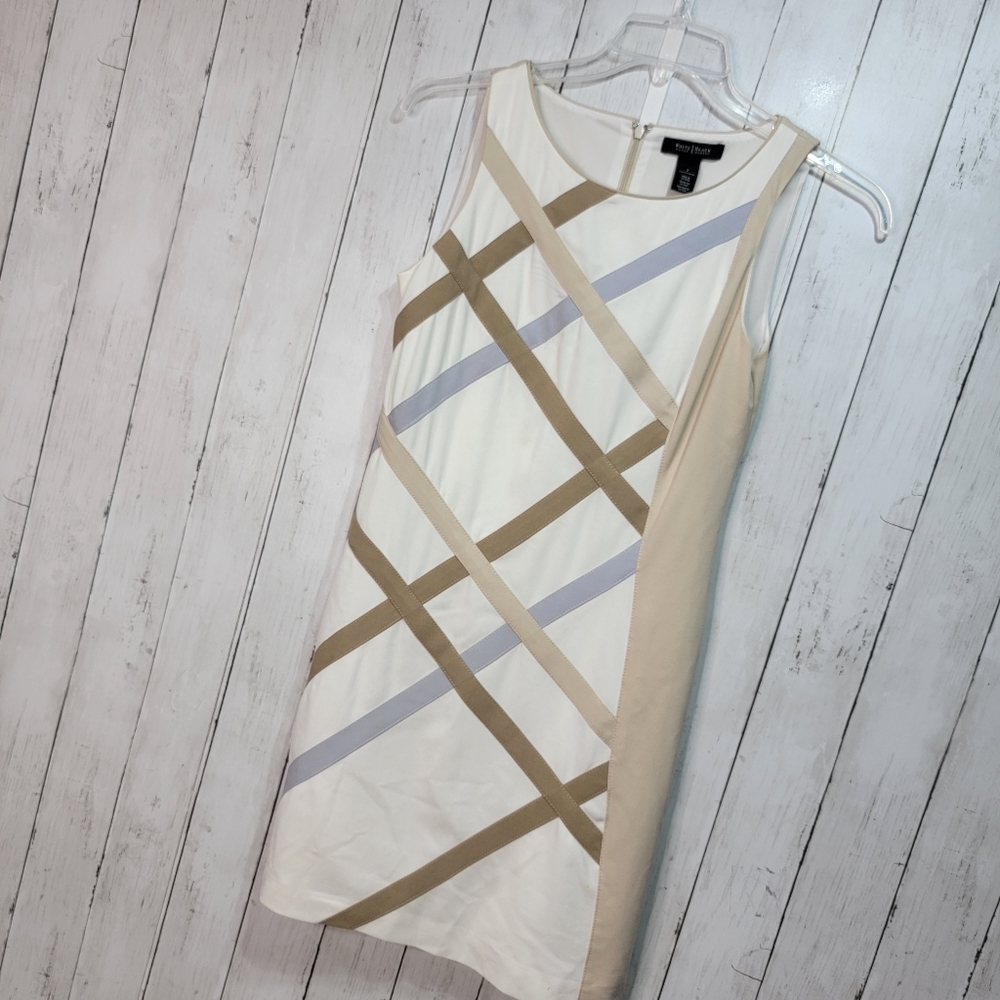 WHITE HOUSE BLACK MARKET WHBM Colorblock Sheath Dress Khaki White Size 2. - Picture 2 of 8